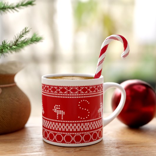 Tasse Expresso Red Nordic Reindeer Festive Noël Espresso Cup