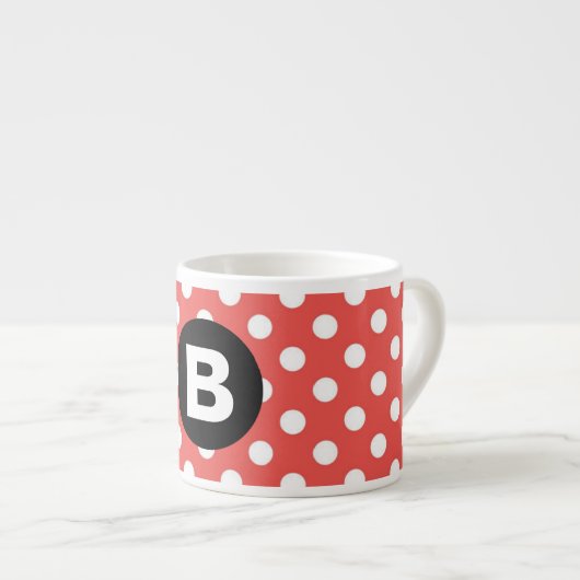 Tasse Expresso Red Polka Dot Pattern Black Monogram (Devant droit)