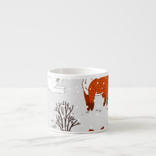 Tasse Expresso Renards d'hiver Bunny Motif sans couture