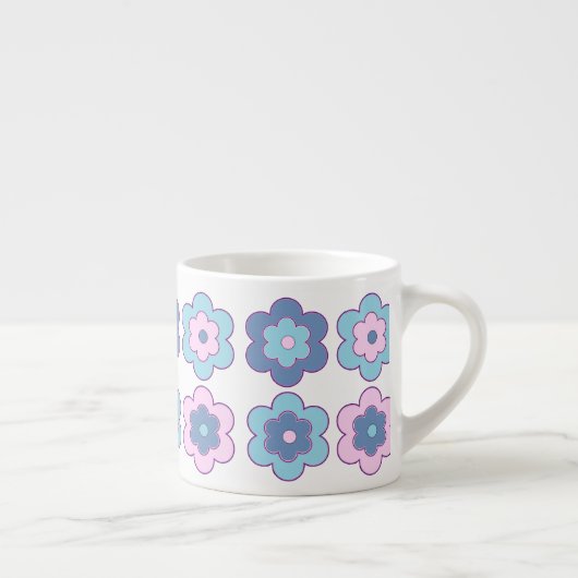 Tasse Expresso Retro Bubble Flowers (Pink and Blue) Pattern (Droite)