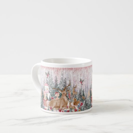 Tasse Expresso Rinder d'aquarelle rose, Snowman Joyeux Noël (Devant gauche)