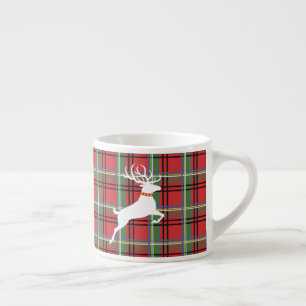 Tasse Expresso Rinder sur rouge et vert Tartan Noël Plaid