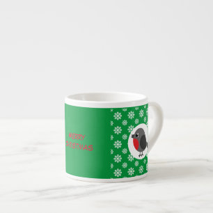 Tasse Expresso Robin de dessin mignon avec des flocons de neige