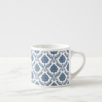Rococo Damassé Petit Motif Bleu sur Blanc