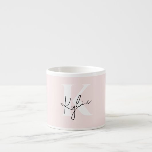Tasse Expresso Rose Blush moderne Nom du monogramme personnalisé (Devant)