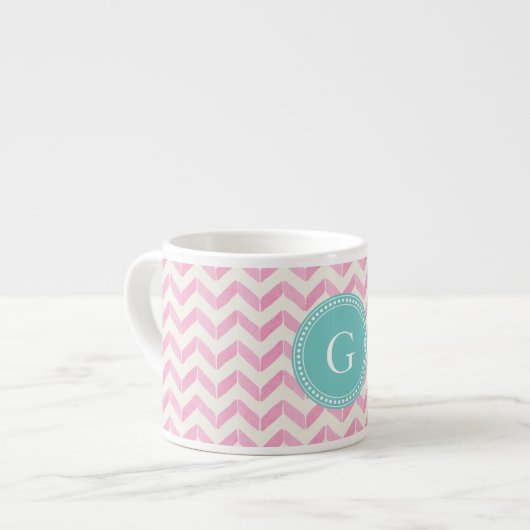 Tasse Expresso Rose en pastel chic et monogramme en bon état de (Devant gauche)