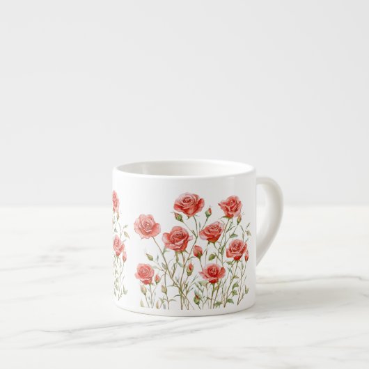 Tasse Expresso Rose Pâle Romantique Roses Rouges Mariage Fête (Devant droit)