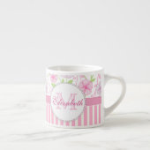 Tasse Expresso Rose pastel, violet, fleurs, rose & blanc rayures (Droite)