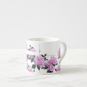 Tasse Expresso Roses roses blanches Picket clôture