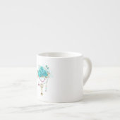 Tasse Expresso Roses turquoise avec touches (Devant droit)