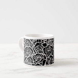 Tasse Expresso Roses Vintages en noir et blanc