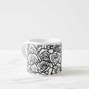 Tasse Expresso Roses Vintages en noir et blanc