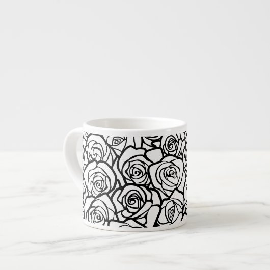 Tasse Expresso Roses Vintages en noir et blanc (Devant gauche)