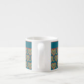 Tasse Expresso Rouge romantique, Coeurs verts sur Turquoise (Dos)