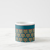 Tasse Expresso Rouge romantique, Coeurs verts sur Turquoise (Devant)