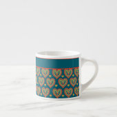 Tasse Expresso Rouge romantique, Coeurs verts sur Turquoise (Droite)