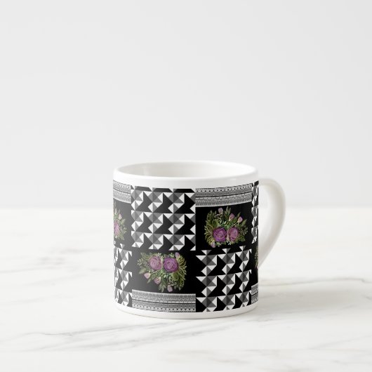 Tasse Expresso Rustique, patchwork, roses (Devant droit)