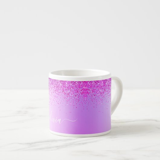 Tasse Expresso Script girly pailleté monogramme violet (Devant droit)
