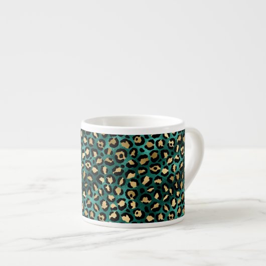 Tasse Expresso Série Léopard sarcelle et or Dessin 3 (Devant droit)