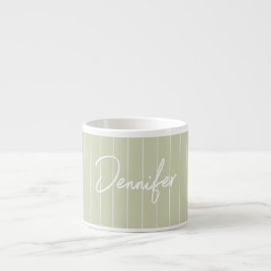 Tasse Expresso Soft Green Striped Hand écriture Nom personnalisé
