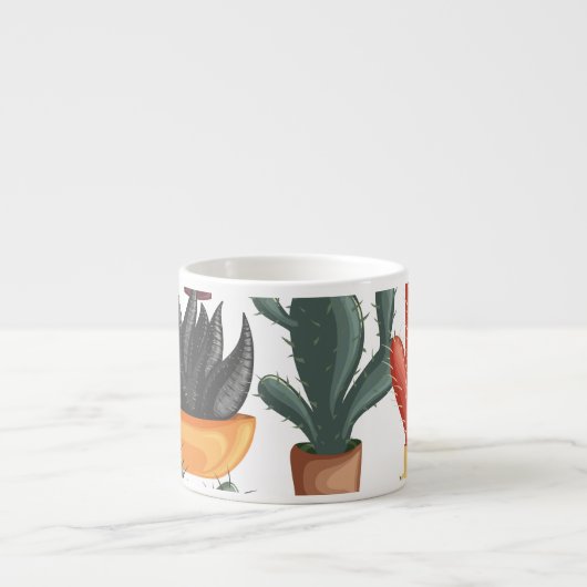 Tasse Expresso Succulents, cactus : mignon motif floral. (Devant)