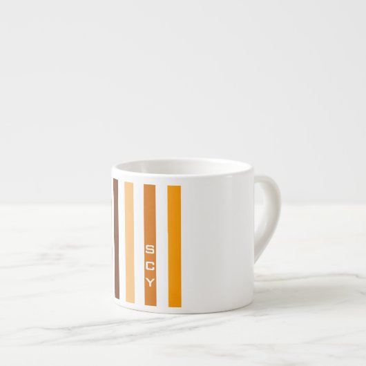 Tasse Expresso Tan Brown Orange Vertical Stripes Monogramme (Devant droit)