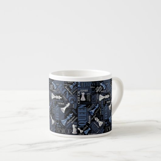 Tasse Expresso Termes et pièces d'échecs Argent et bleu ID784 (Devant droit)