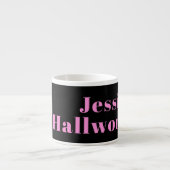 Tasse Expresso Texte éditable rétro-moderne | Noir et rose (Devant)