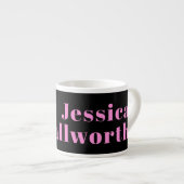 Tasse Expresso Texte éditable rétro-moderne | Noir et rose (Devant droit)