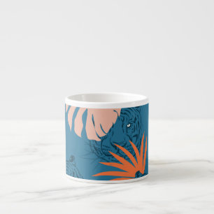 Tasse Expresso Tigres tropicaux Feuilles Bleu profond