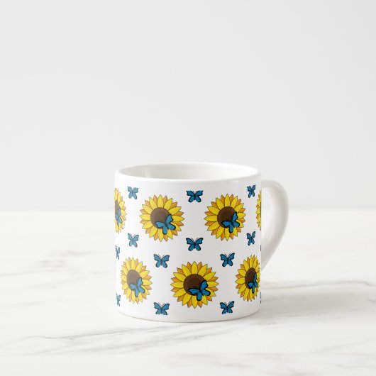 Tasse Expresso Tournesol et papillon bleu (Devant droit)