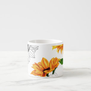 Tasse Expresso Tournesols dessinés à la main : motif jaune vif.