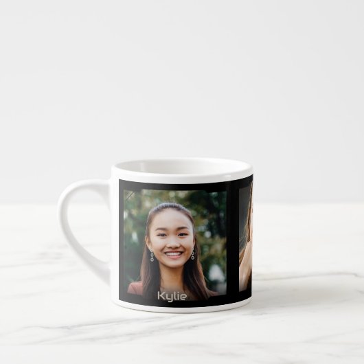 Tasse Expresso Trois photos et nom, cadre Sci-Fi noir (Gauche)