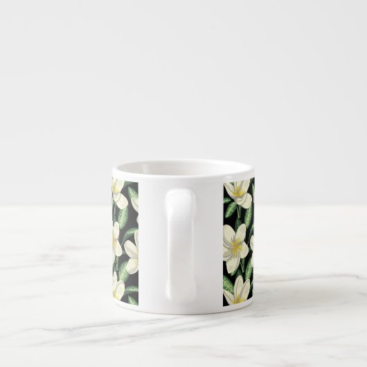 Tasse Expresso Tropical continu motif fleurs blanches feuille ver (Dos)