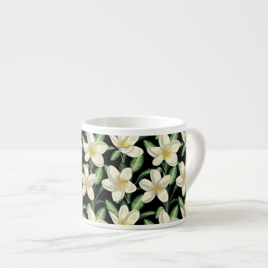 Tasse Expresso Tropical continu motif fleurs blanches feuille ver (Devant droit)