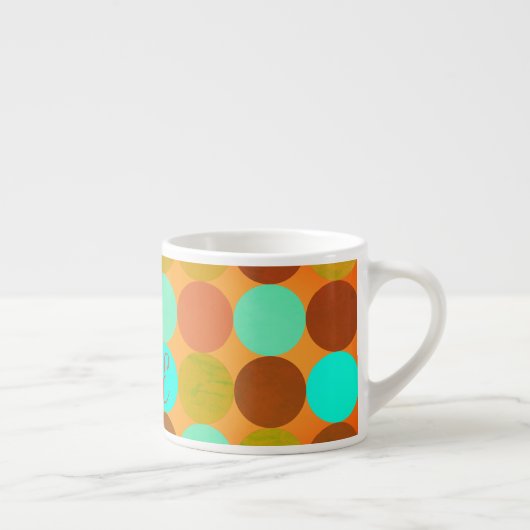 Tasse Expresso Turquoise Bleu Vert & Cercles Orange Monogramme (Droite)