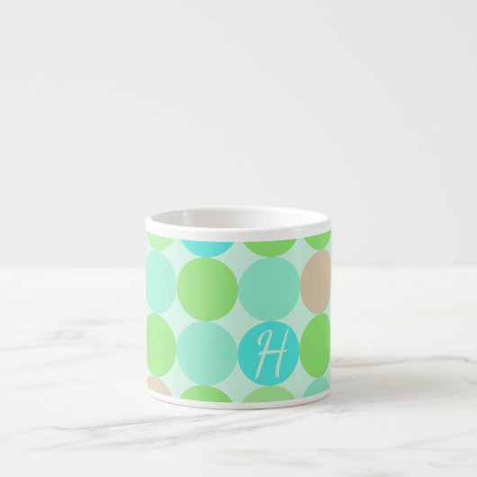 Tasse Expresso Turquoise Bleu Vert & Cercles Orange Monogramme (Devant)