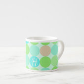 Tasse Expresso Turquoise Bleu Vert & Cercles Orange Monogramme (Devant droit)