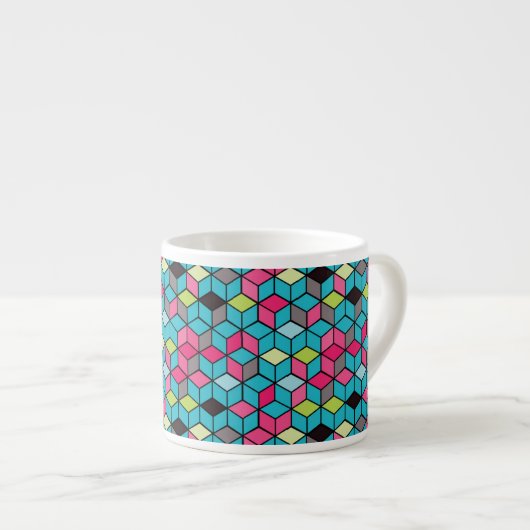 Tasse Expresso Turquoise et motif rose de cube (Devant droit)