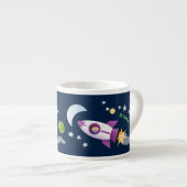 Tasse Expresso Un adorable vaisseau-fusée dans l'espace dessin an (Devant droit)