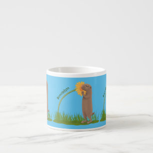 Tasse Expresso Un mignon chien de prairie reniflant la caricature