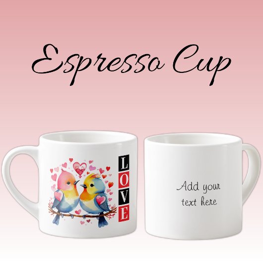Tasse Expresso Valentine lovebirds custom text red