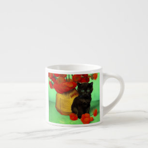 Tasse Expresso Van Gogh Black Kitten Fleurs rouges