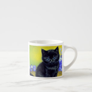 Tasse Expresso Van Gogh Chat noir Fleurs violettes