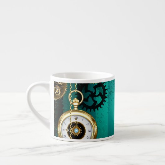 Tasse Expresso Veille bijoux Steampunk sur un Arrière - plan vert (Gauche)