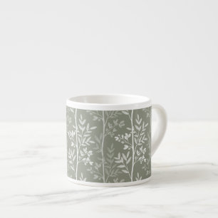 Tasse Expresso Vert olive délicat et art de rayure florale blanch