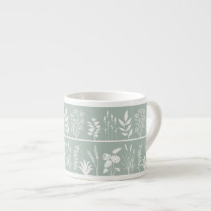 Tasse Expresso Vert sauge Minimaliste Silhouette botanique rayée