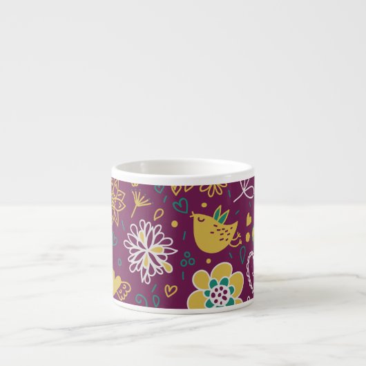 Tasse Expresso Vin Oiseaux et fleurs Whimsical (Devant)