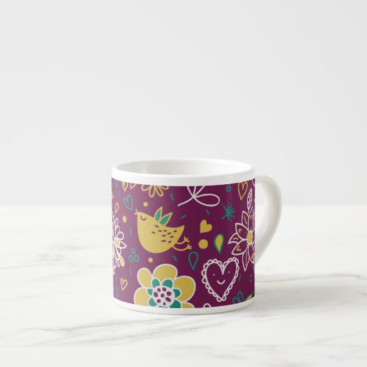 Tasse Expresso Vin Oiseaux et fleurs Whimsical (Devant droit)