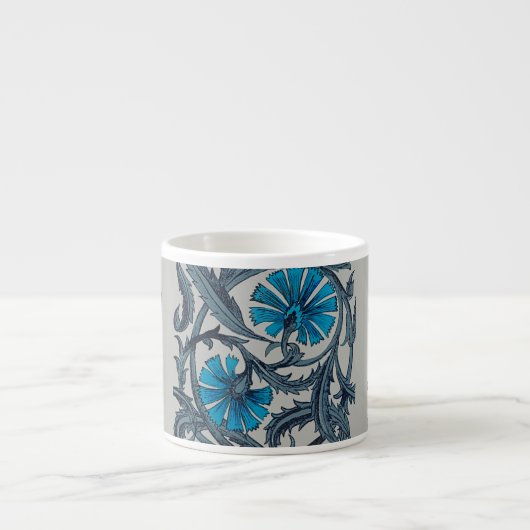 Tasse Expresso vintage bleu antique fleurs artisanat rustique (Devant)